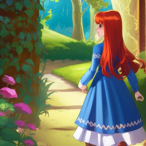 Little Jennifer walking away from the secret garden, with a smile on her face.