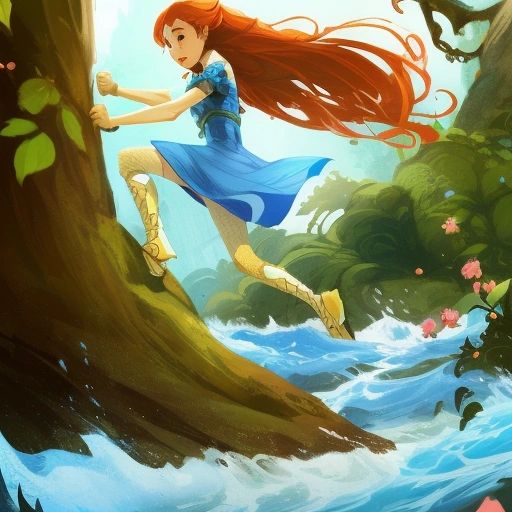 Little Jennifer crossing a raging river and climbing a tall tree.