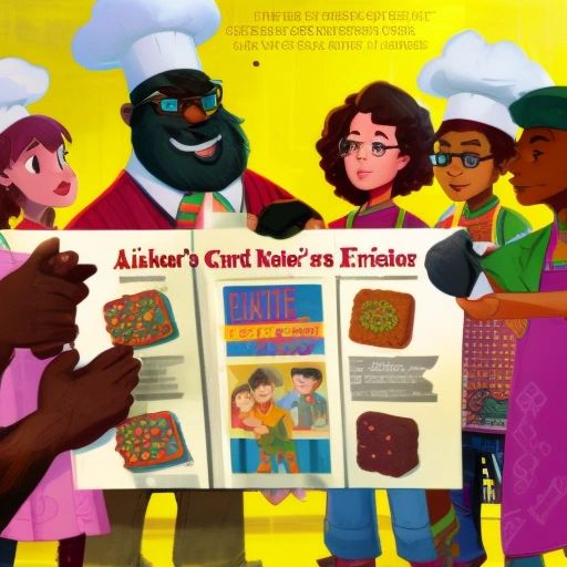 The illustration shows Baker's friends presenting their cookie designs to him. They are holding up pieces of paper with their recipes written on them, while Baker looks on with interest. The cookies are all different shapes and sizes, with unusual ingredients like bacon and gummy bears.