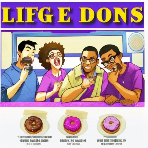 The illustration shows Baker's friends taking the no-lick challenge, trying to eat a donut without licking their lips. They are all struggling, with their tongues sticking out and their faces contorted in concentration. Baker, on the other hand, looks calm and collected, with a smug smile on his face.