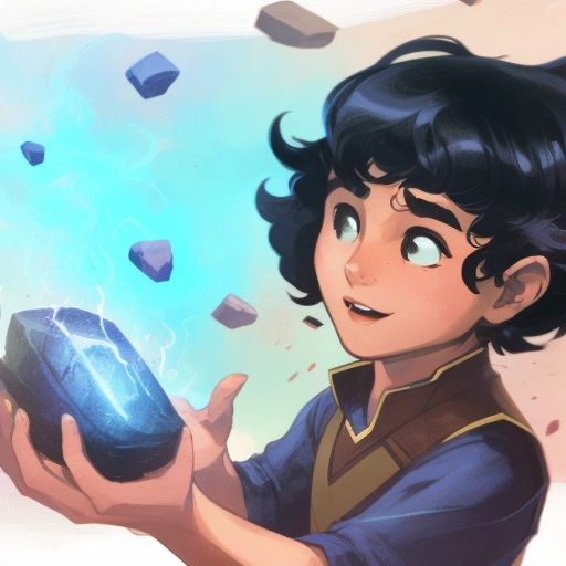 Omar holding the magical stone, looking excited and grateful.