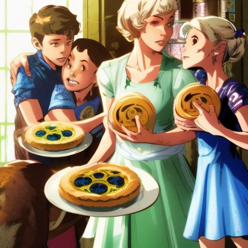 Rosalina and Momo being reunited with their parents, with their mother holding a blueberry pie.