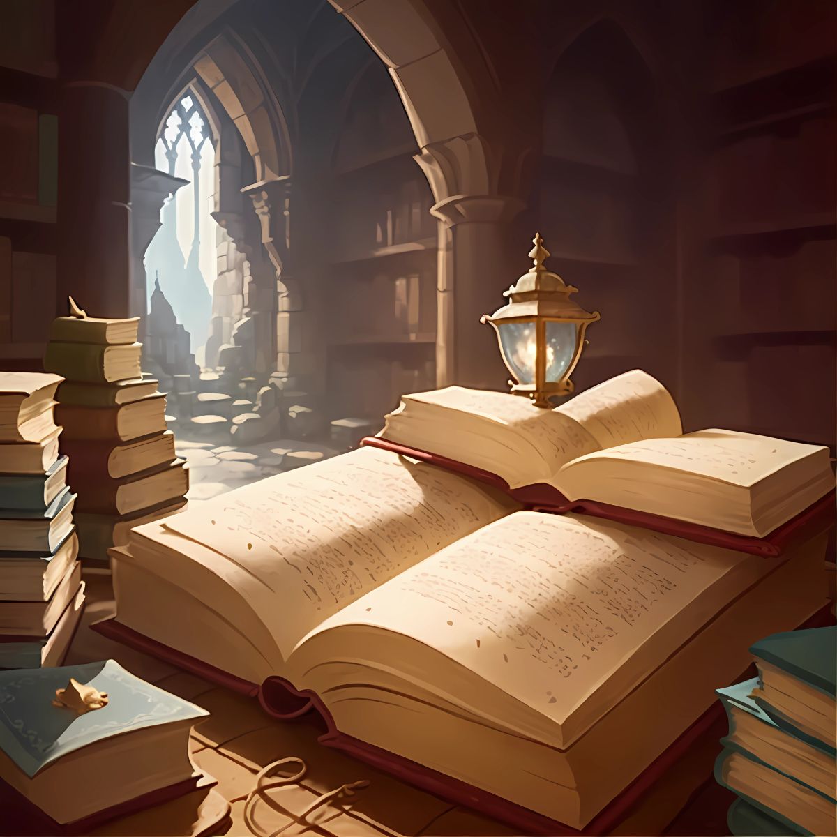 An ancient, dusty book discovered by Princess Amelia in the vast library of the castle, its weathered pages coming alive as she delves deeper into its enchanting tales of magical creatures and faraway lands.