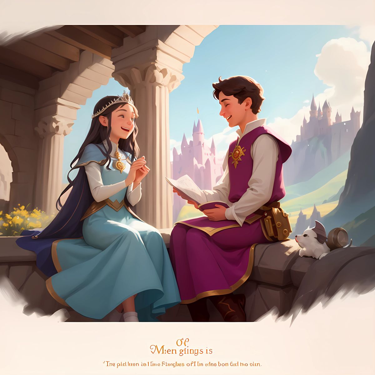 Princess Amelia and Merlin sharing stories and laughter, their bond growing stronger each day, as they become each other's confidants, pillars of support, and partners in all their endeavors.