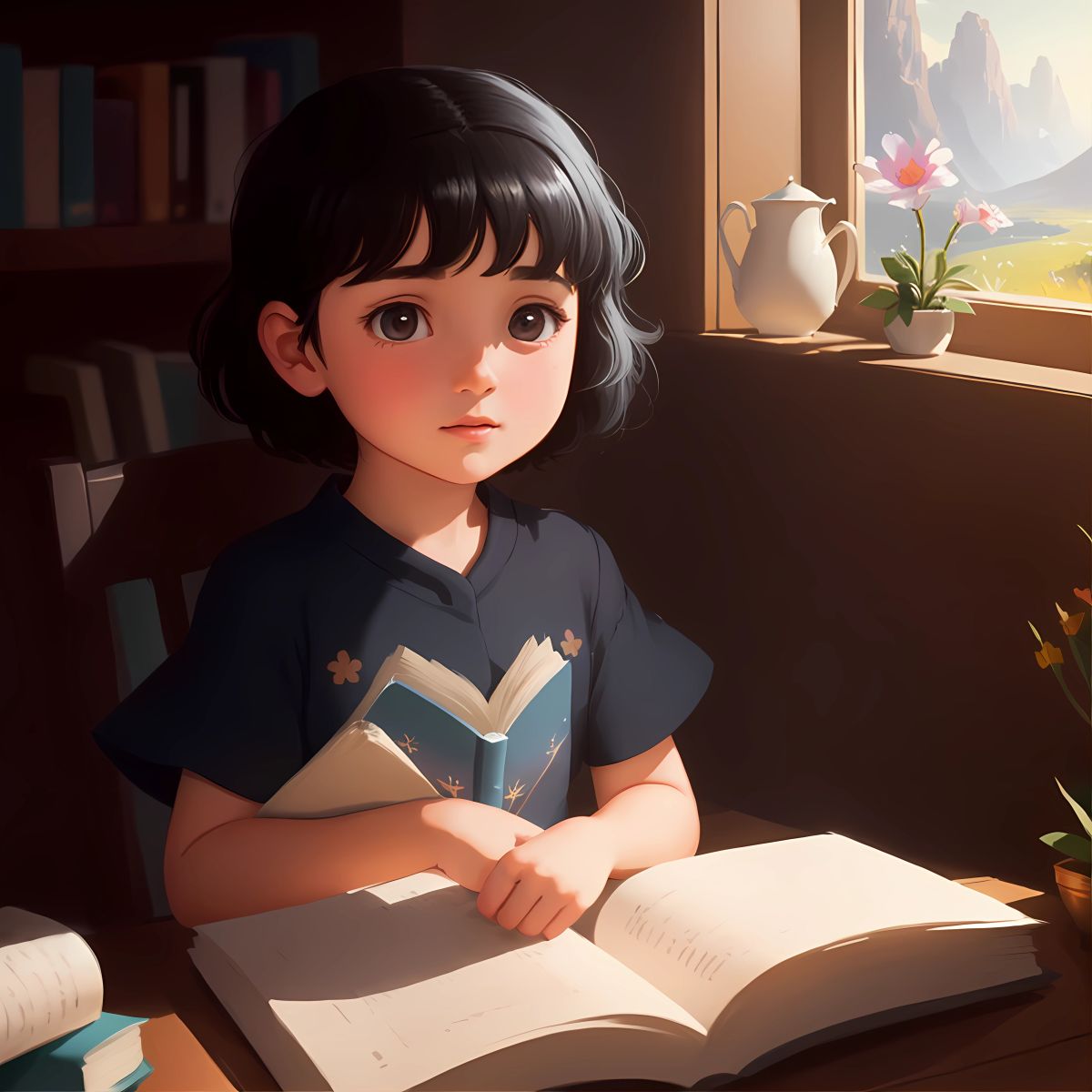 Elyann feeling a warm presence as she learns about Yahweh within the pages of the book.