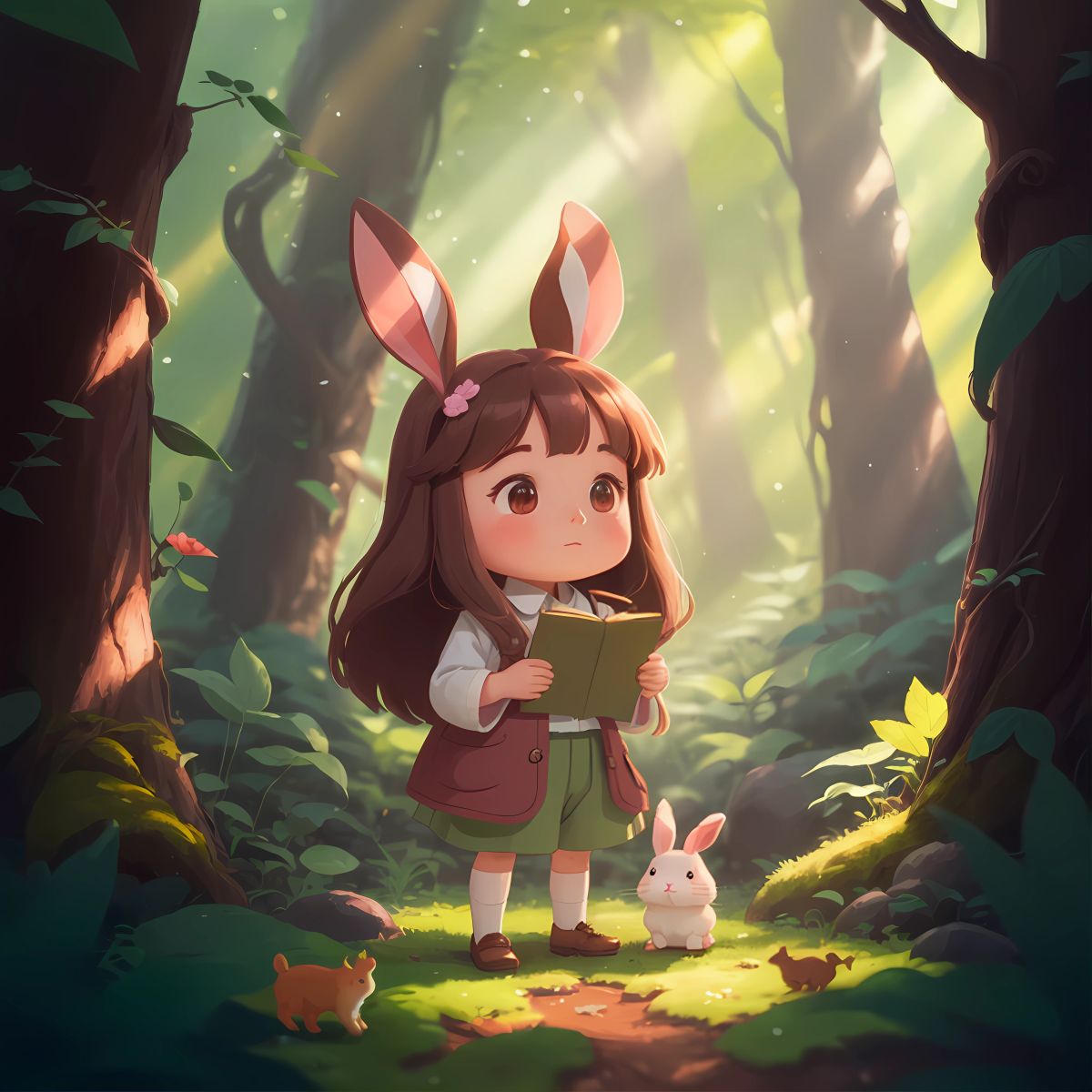 Ruby standing proudly, her voice echoing through the forest as she becomes an advocate for kindness. The forest transforms into a place of acceptance and respect, with diverse animals and plants coexisting harmoniously.