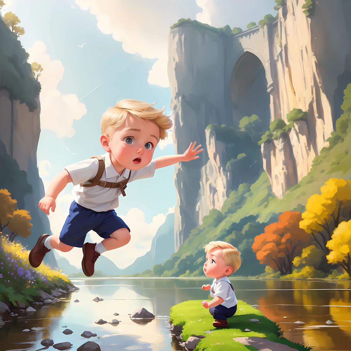 Teddy crossing the wide river