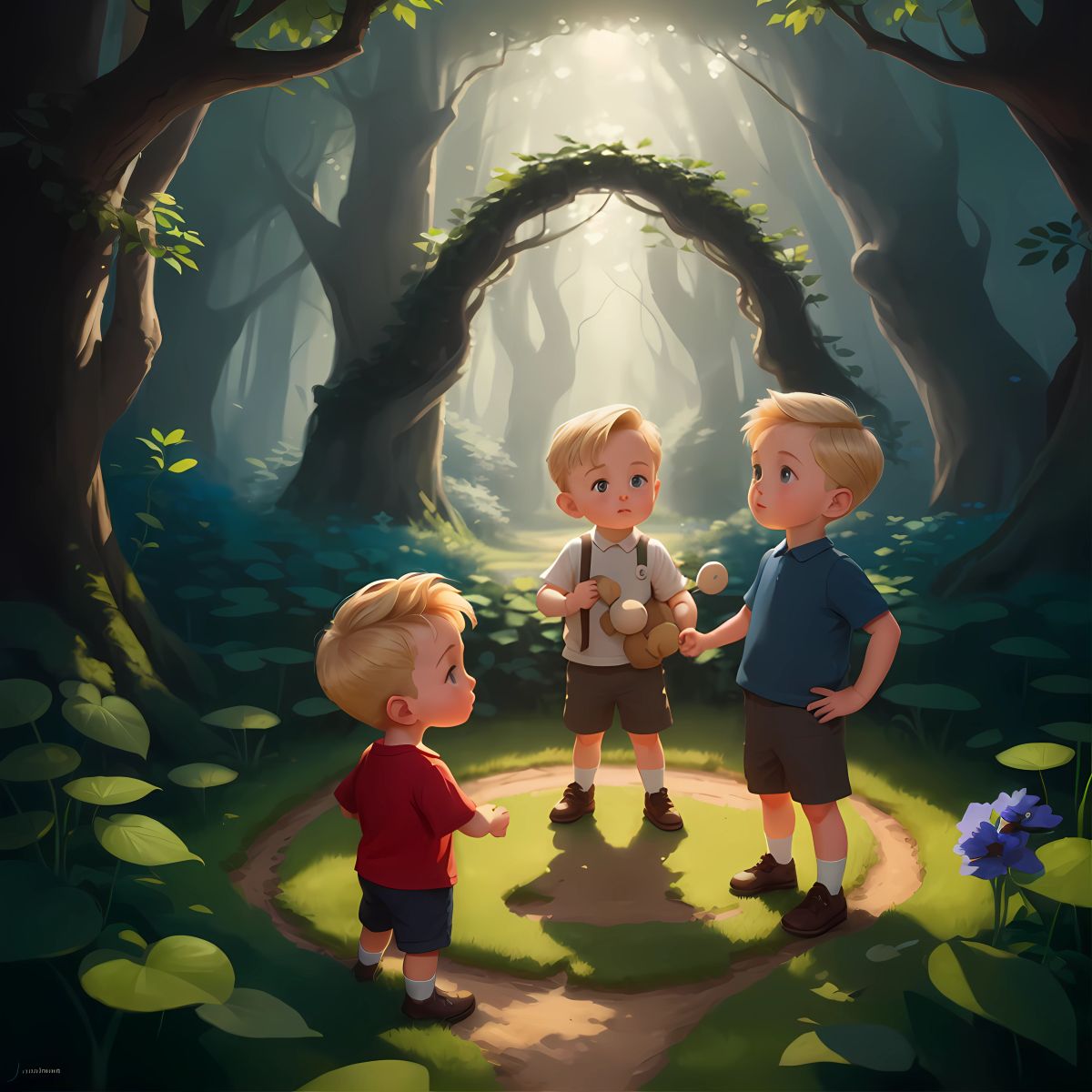 Teddy and friends discovering the treasure