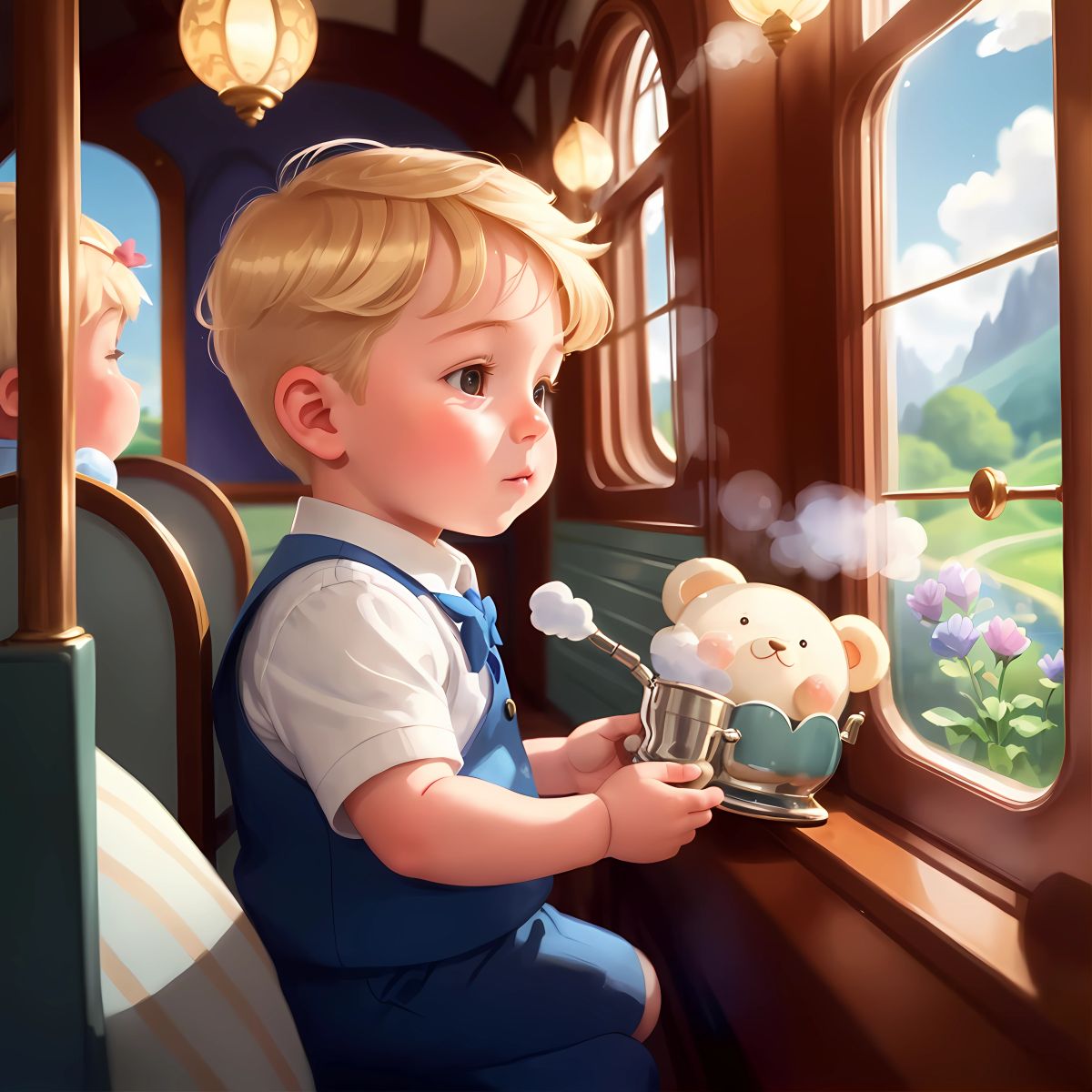 Teddy aboard the magical train