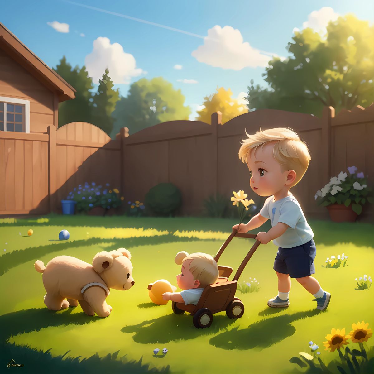 Teddy playing in his backyard