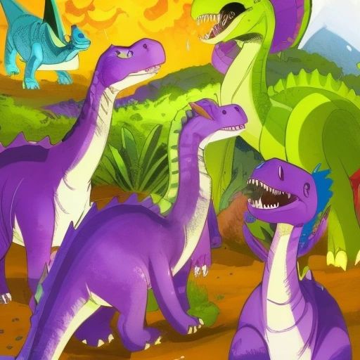 Little Dinosaur's family searching for him, looking worried and calling out his name.