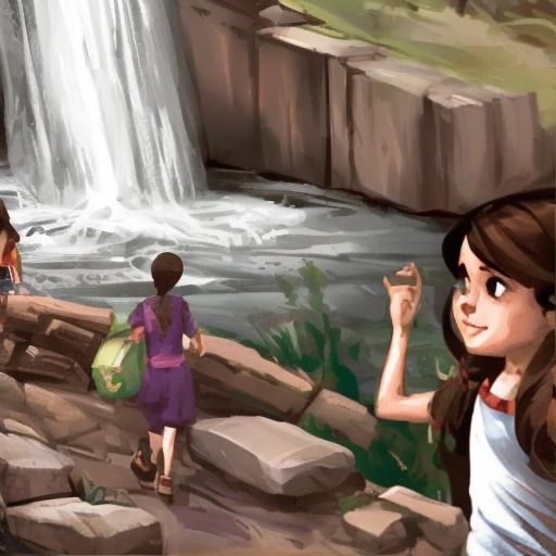 Lily and her family hiking to a nearby waterfall, with Lily feeling the mist on her face and enjoying a picnic lunch by the waterfall.