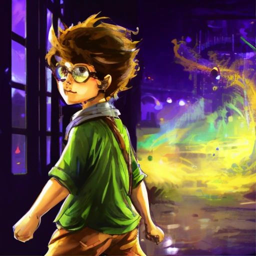 Albert stepping through the time warp, with a nostalgic expression on his face, looking back at his new friends as he returns home.