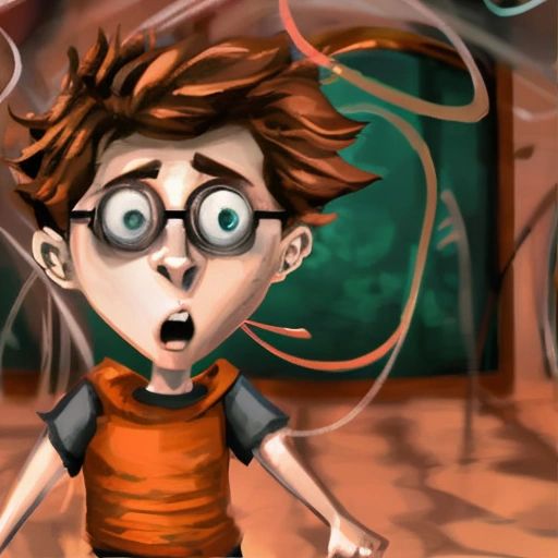 Albert standing in a time warp, with a distorted background and a surprised expression on his face.