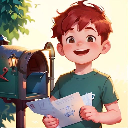 Mathew standing in front of his mailbox, holding an envelope with a big smile on his face as he reads the acceptance letter from the college program.