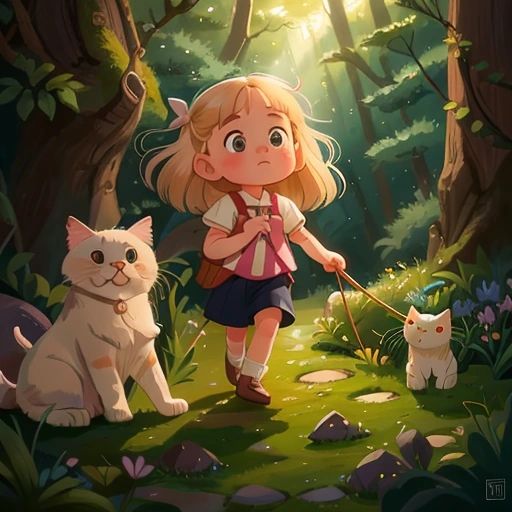 Gianna, Bubba, and Meow Meow setting out on their adventure through the enchanted forests.