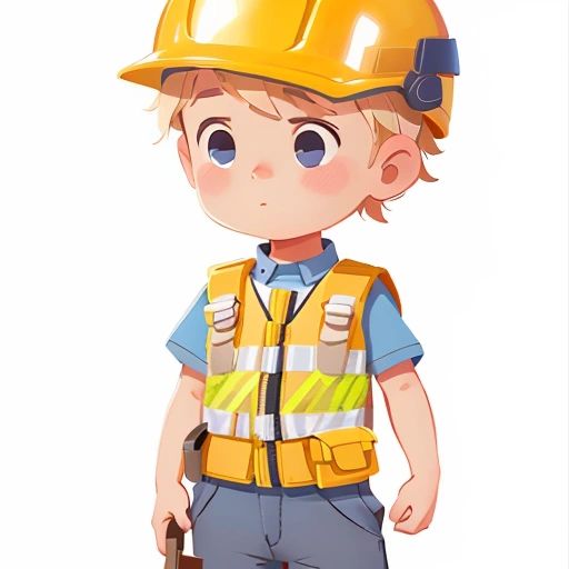 Wojtek wearing safety gear, including a hard hat, while learning about construction site safety