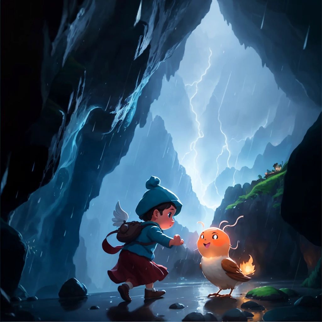 Kuku tap dancing in a cave to calm Toby during a stormy night