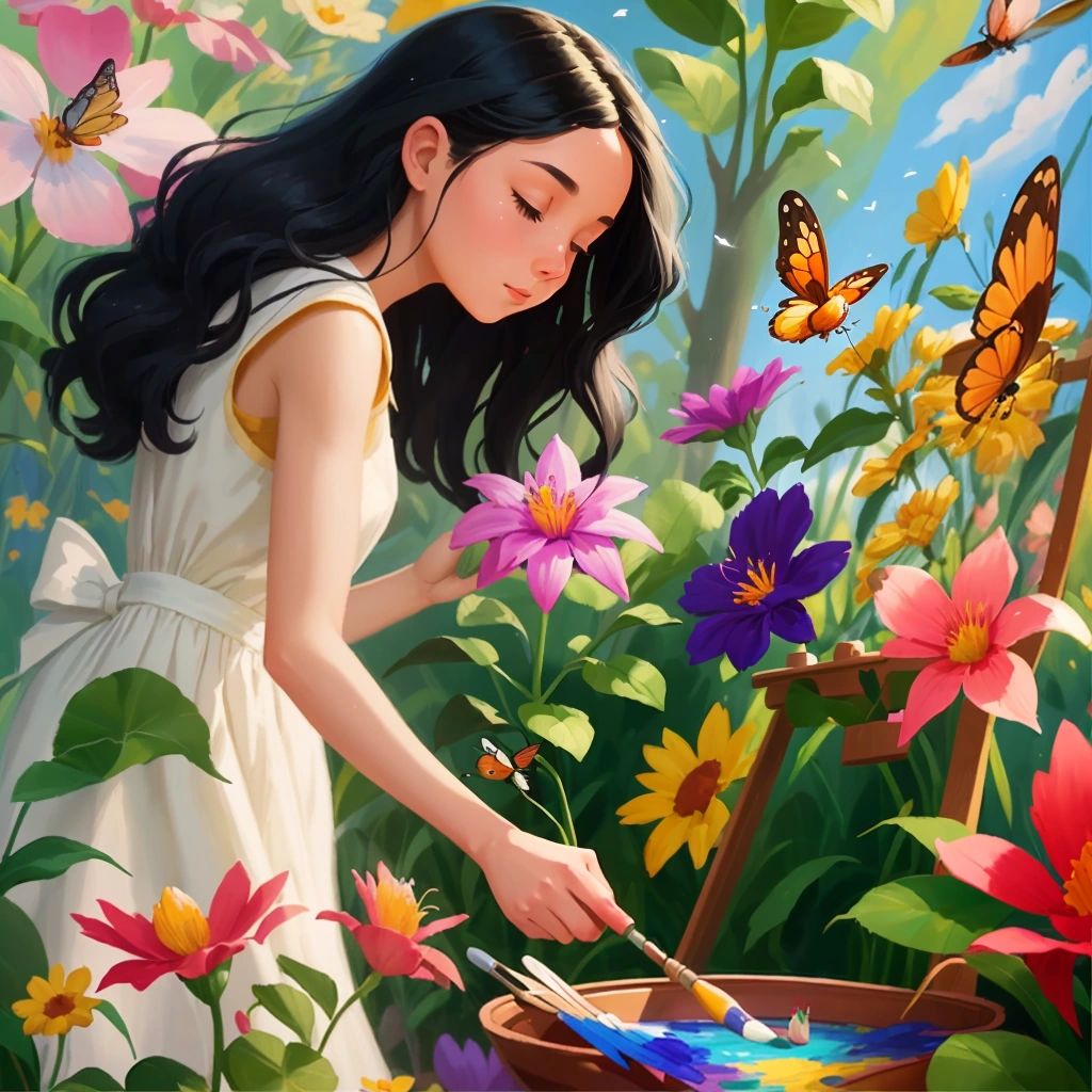 Gabby Spencer painting a stunning flower garden to lure the fly"""