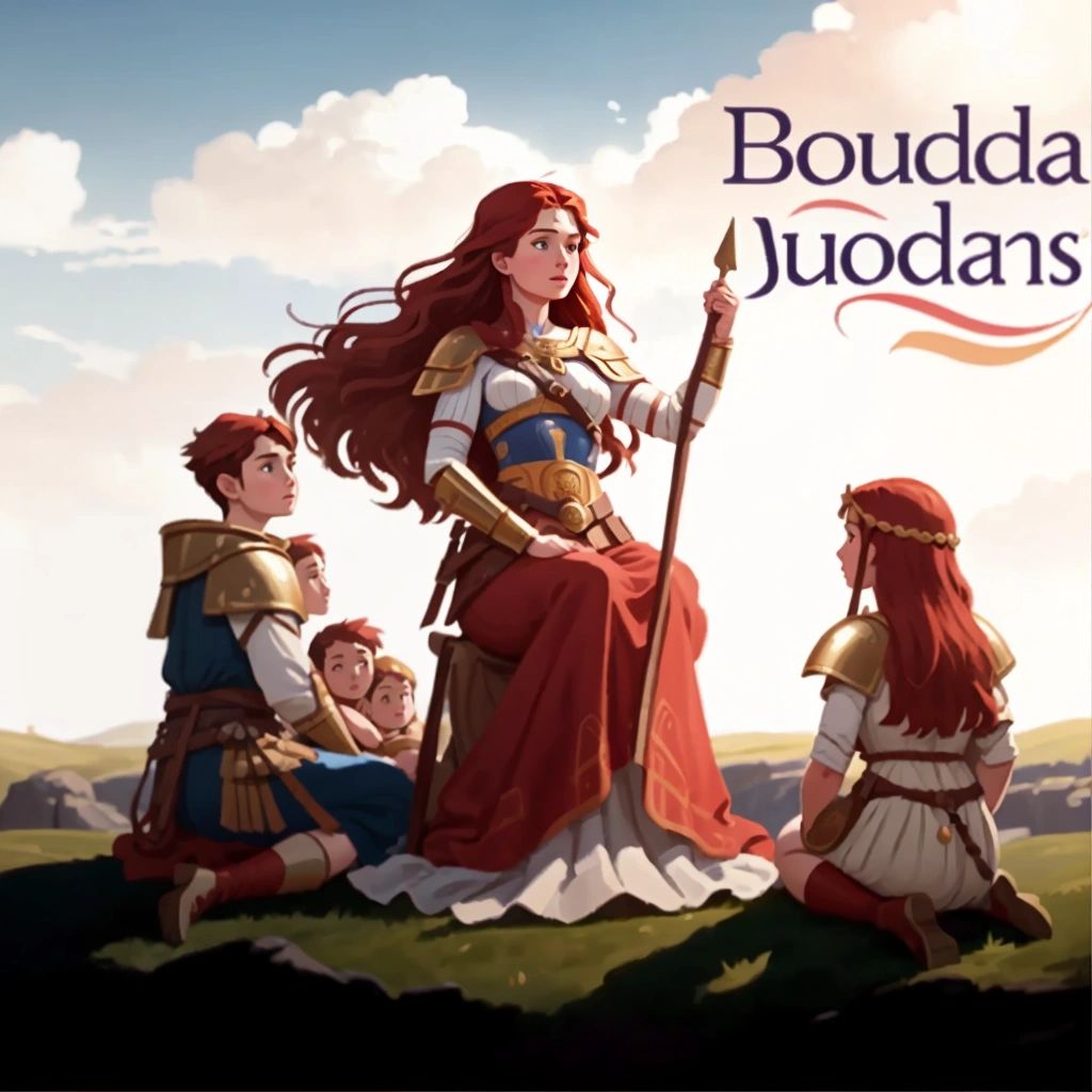 Boudica's legacy being passed down through the ages, with people telling her story to their children.