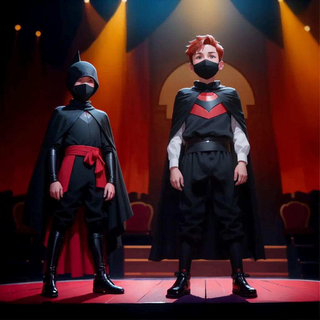 Pierre and Ninjamuffin standing on the stage of the grand theatre, ready to impress the audience with their beatboxing talents.