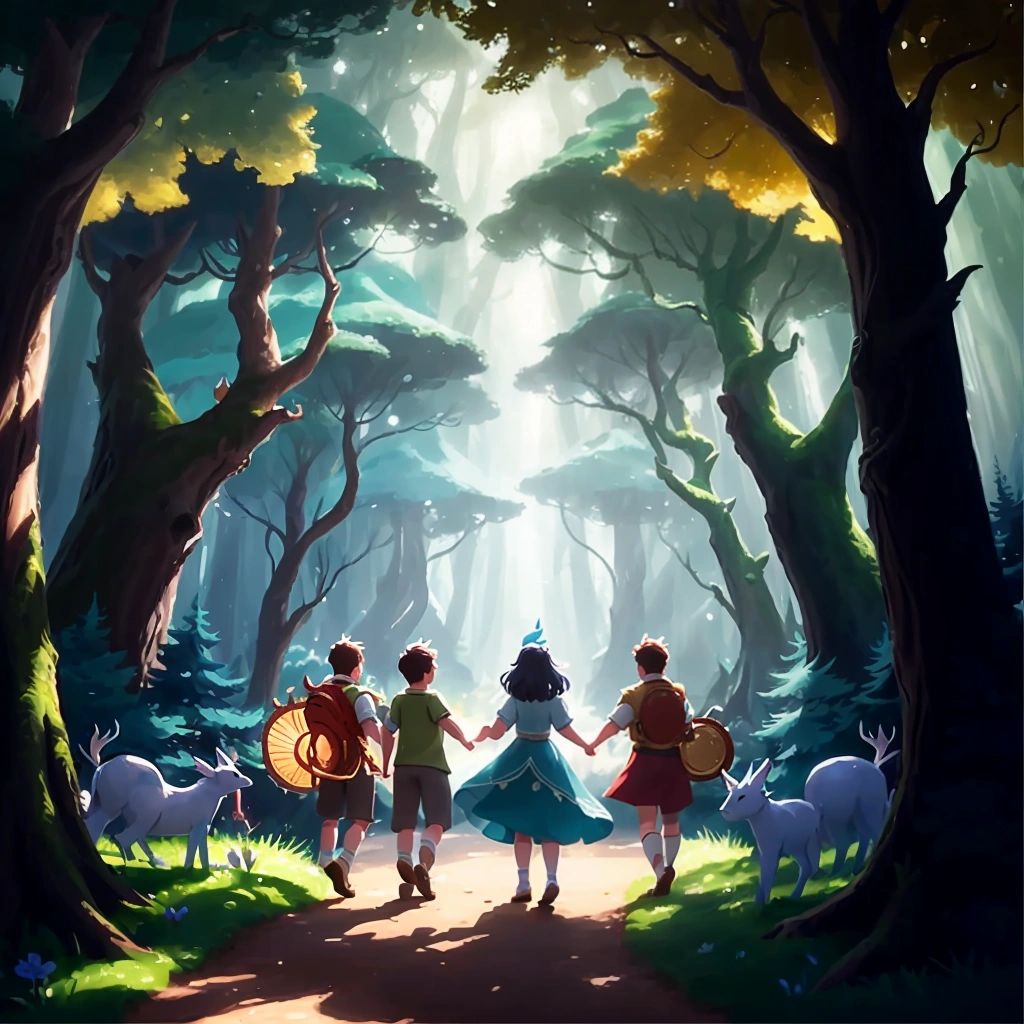 The players triumphantly returning to the enchanted forest with the magical element, receiving a joyful welcome from Luna and the forest inhabitants.