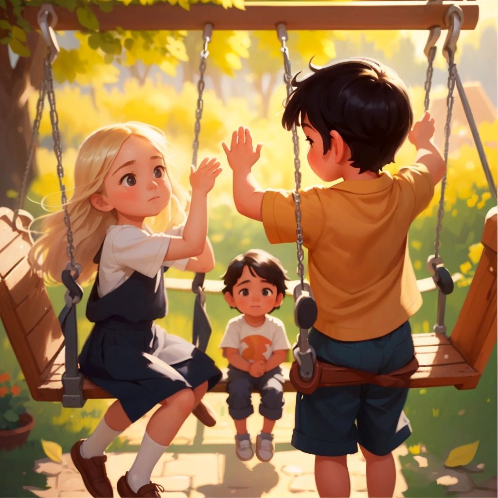 Skylar and Josiah expressing gratitude to the swingset, with memories of their adventures surrounding them"""