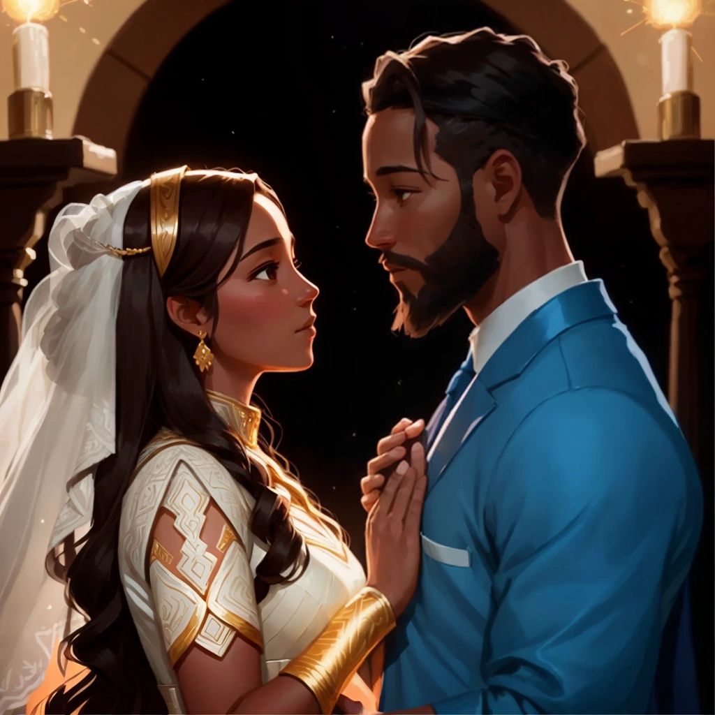 Moses and Zipporah drawn to each other during the wedding festivities.