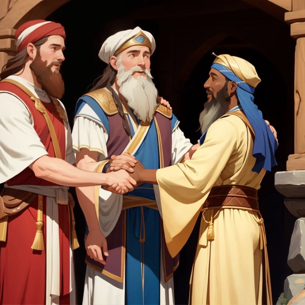 Jethro bestowing his heartfelt blessing upon Moses and Zipporah's union.