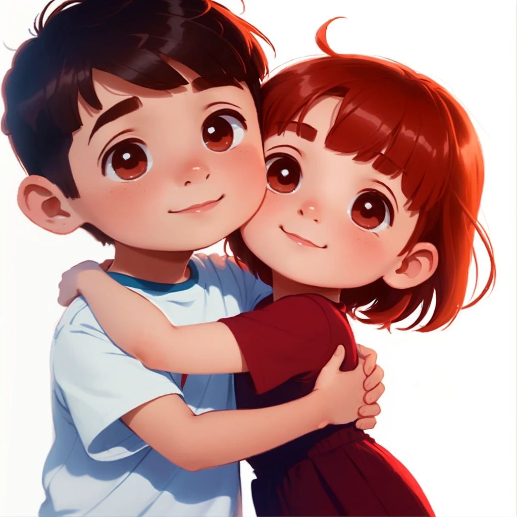 Ollie and Charlie hugging each other tightly, celebrating their friendship"""