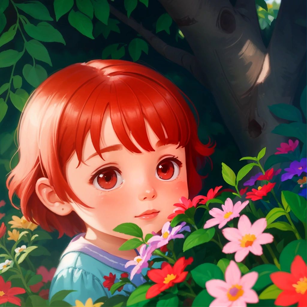 Charlie hiding in a small bush near colorful flowers"""