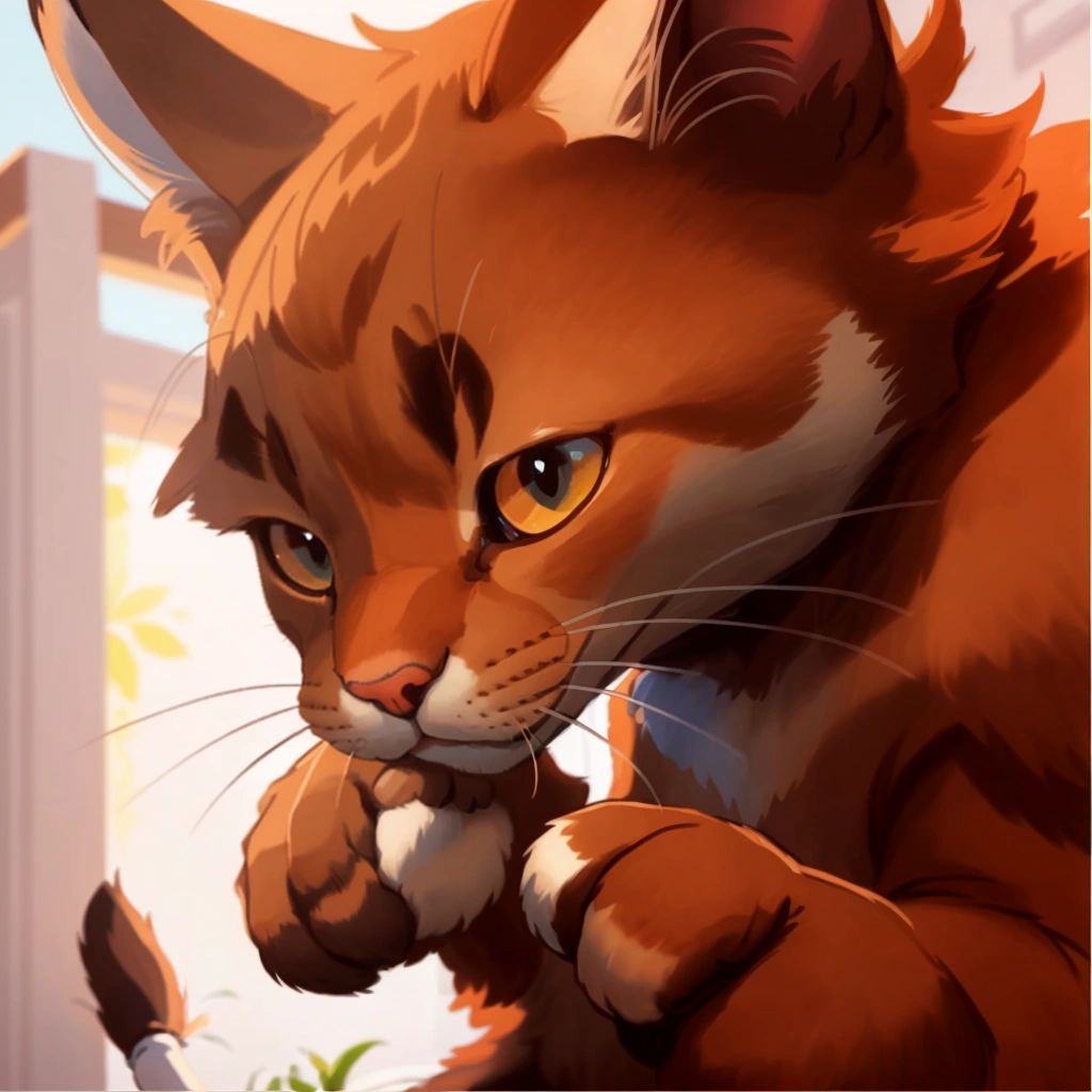 Tom taking a deep breath and cleaning his nose with his paw