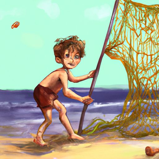 Gordon playing near the beach, noticing a gigantic net floating in the water