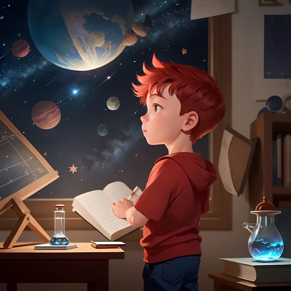 Adam pursuing his dreams with unyielding determination, devoting himself to his studies, immersing himself in the realms of science and mathematics, propelling him closer to the stars."