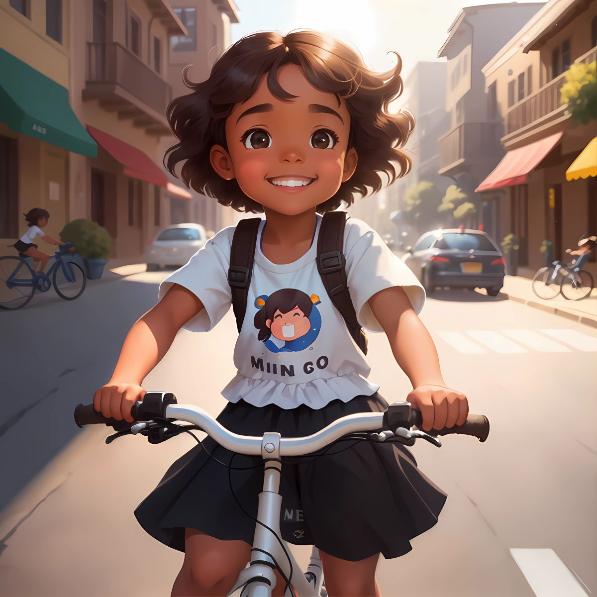 Eva riding her bicycle through the streets, with the wind in her hair and a smile on her face.