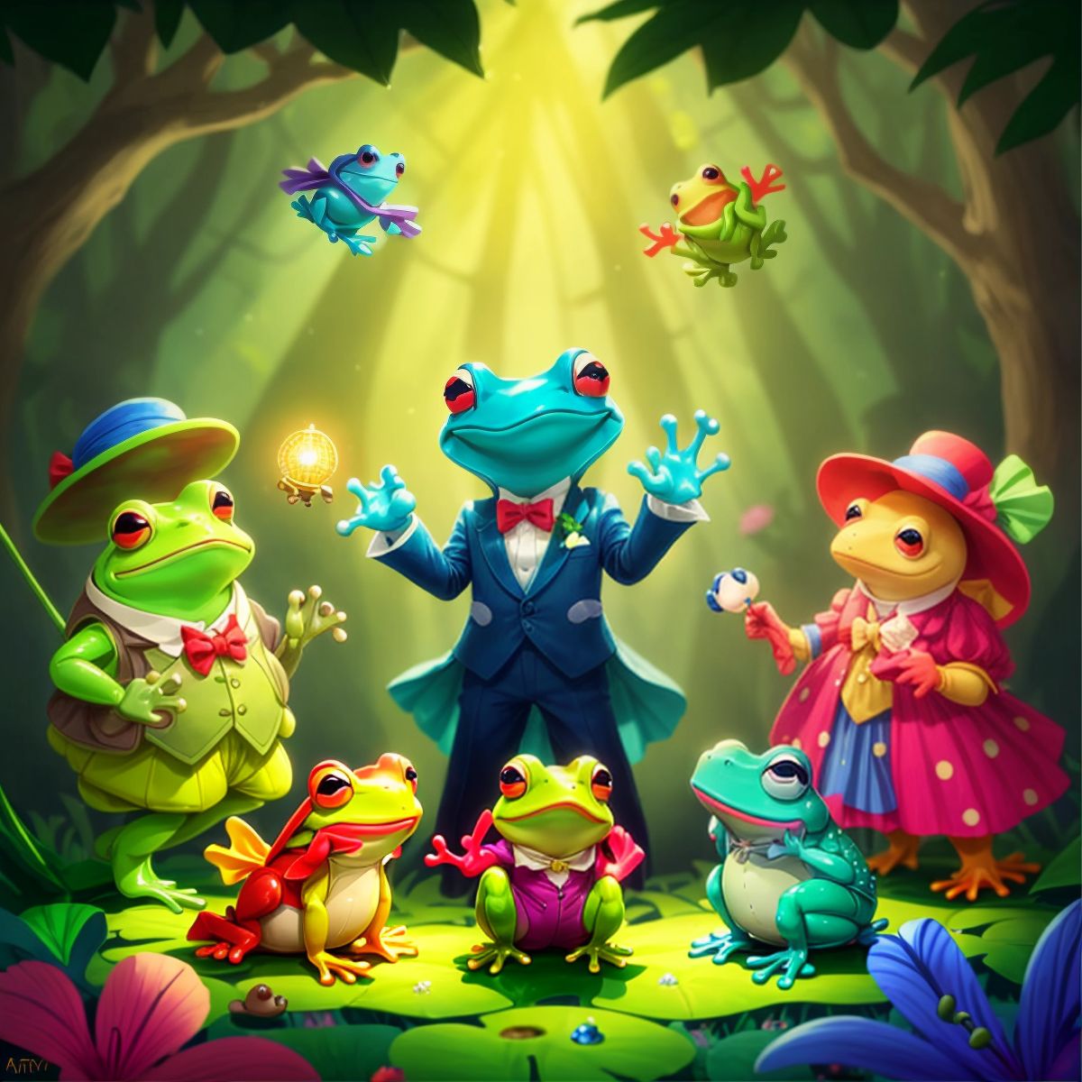 Frogs and toads singing along with Frogford