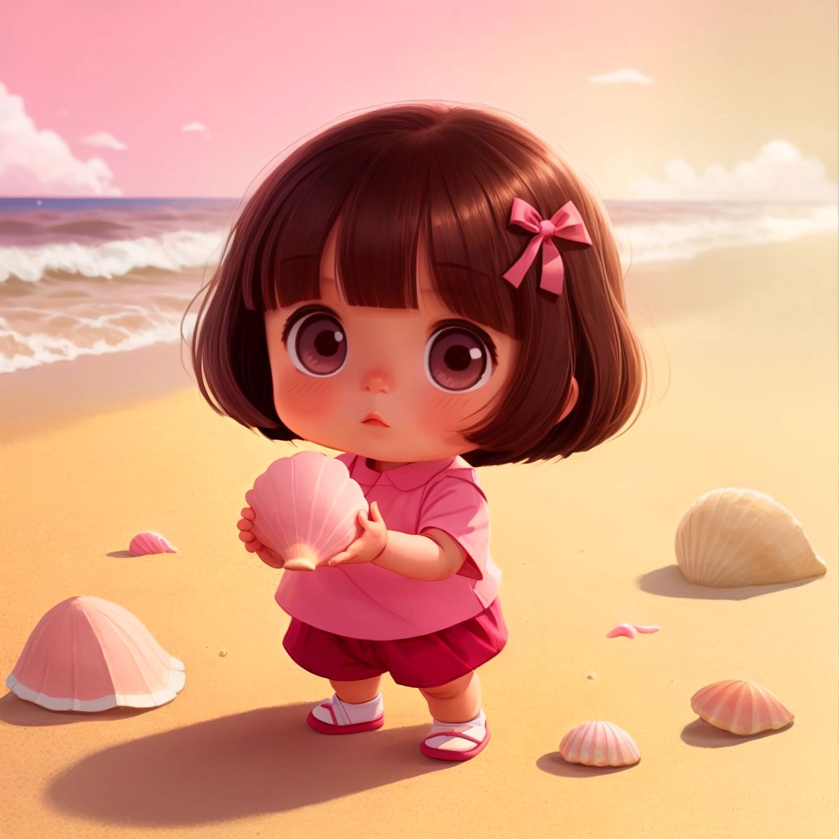 Mew holding a pink seashell