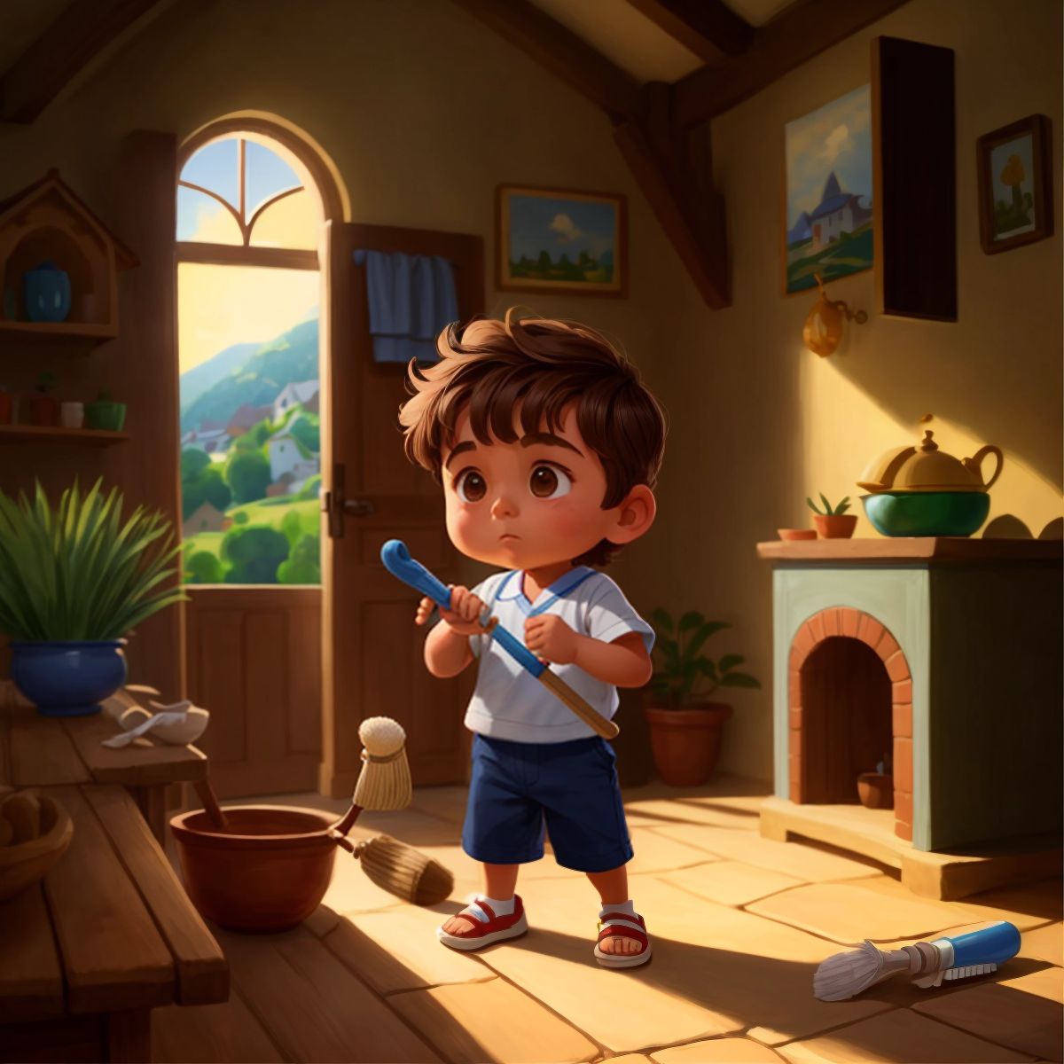 Peter holding a magic brush