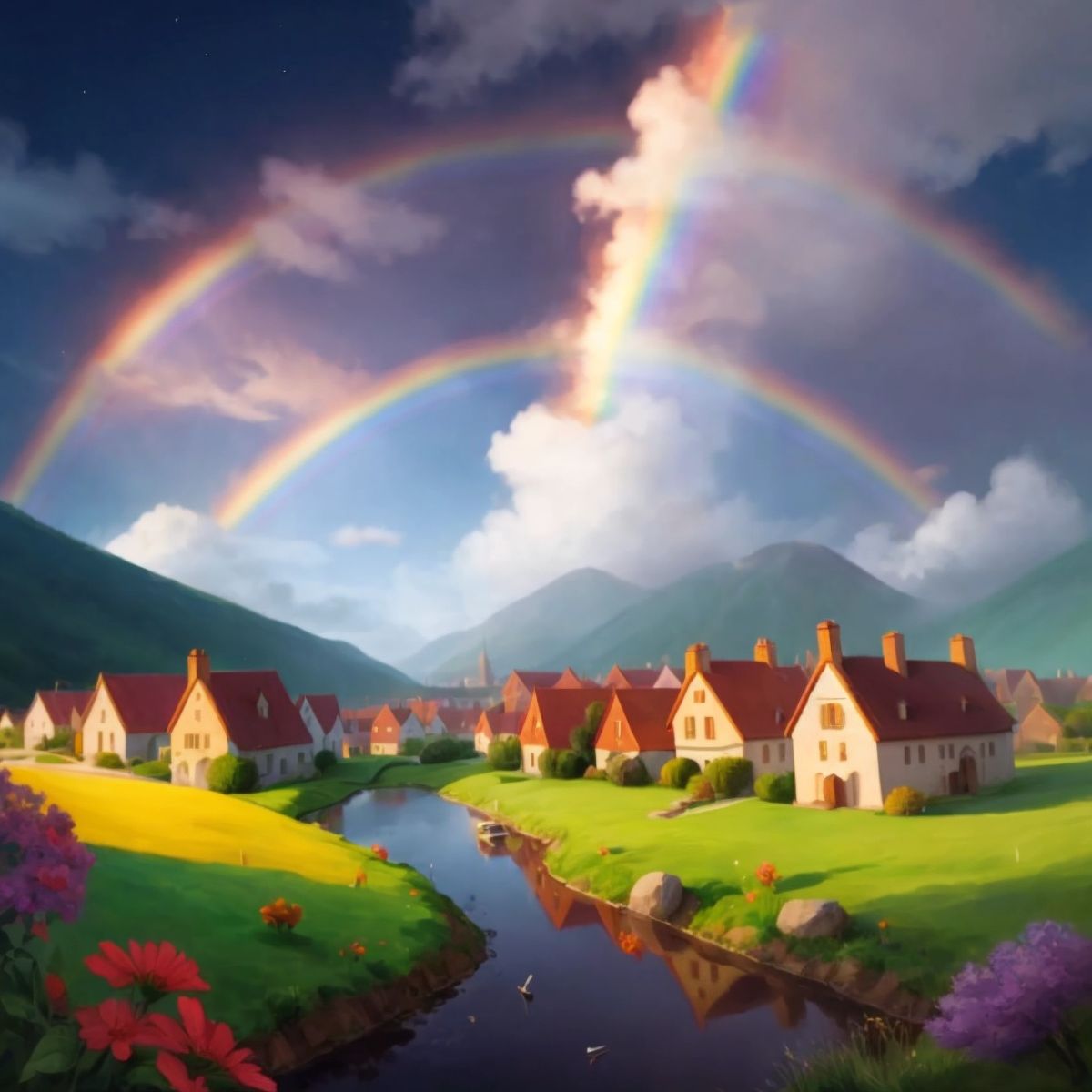 A spectacular rainbow stretching across the sky