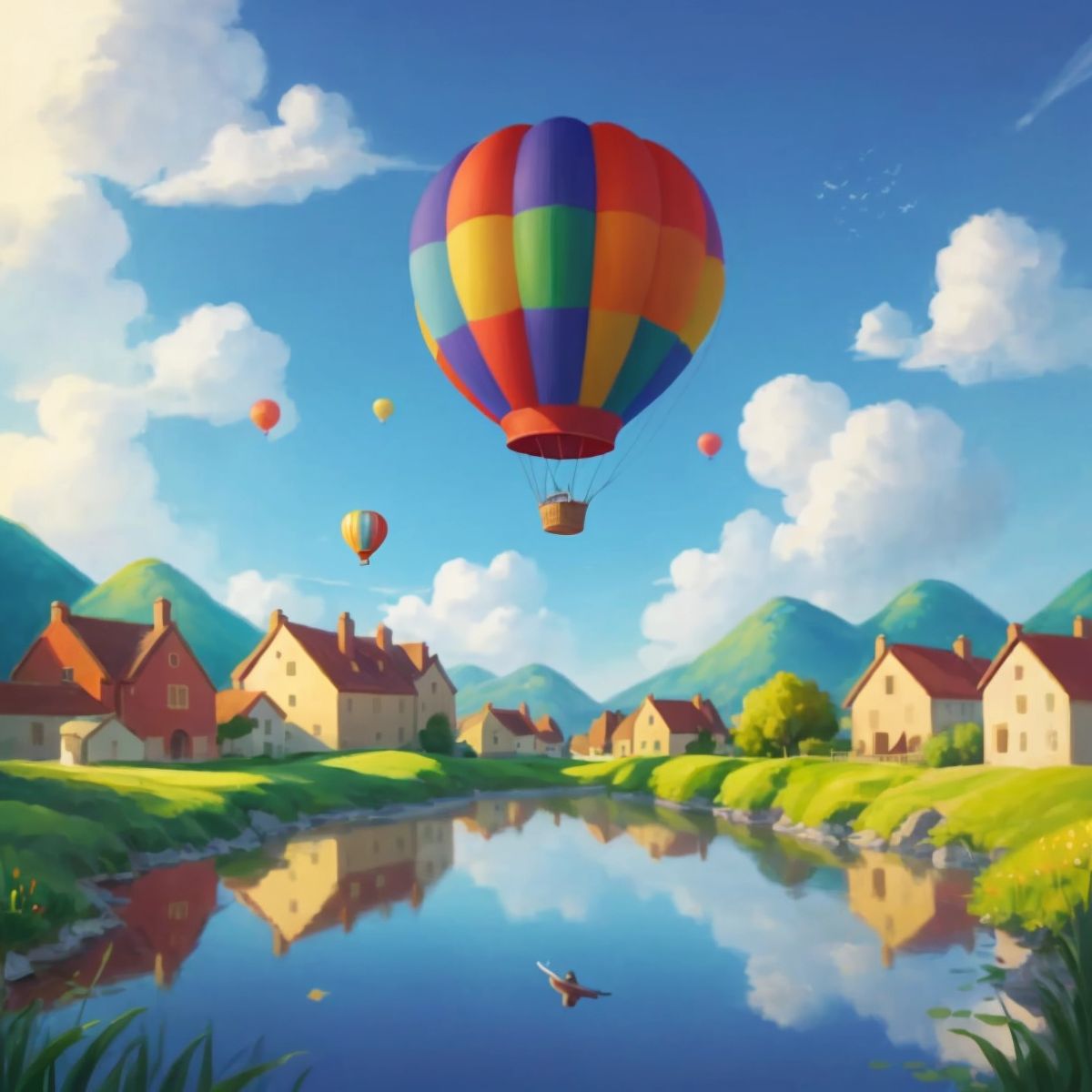 A colorful balloon floating in the sky