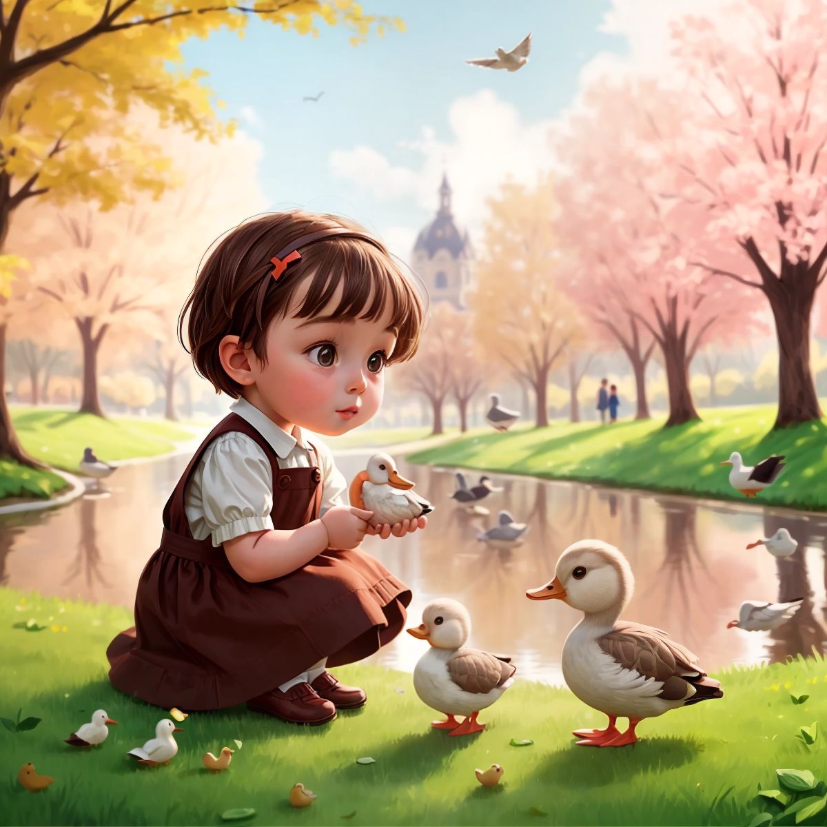 Gigi feeding ducks at the park