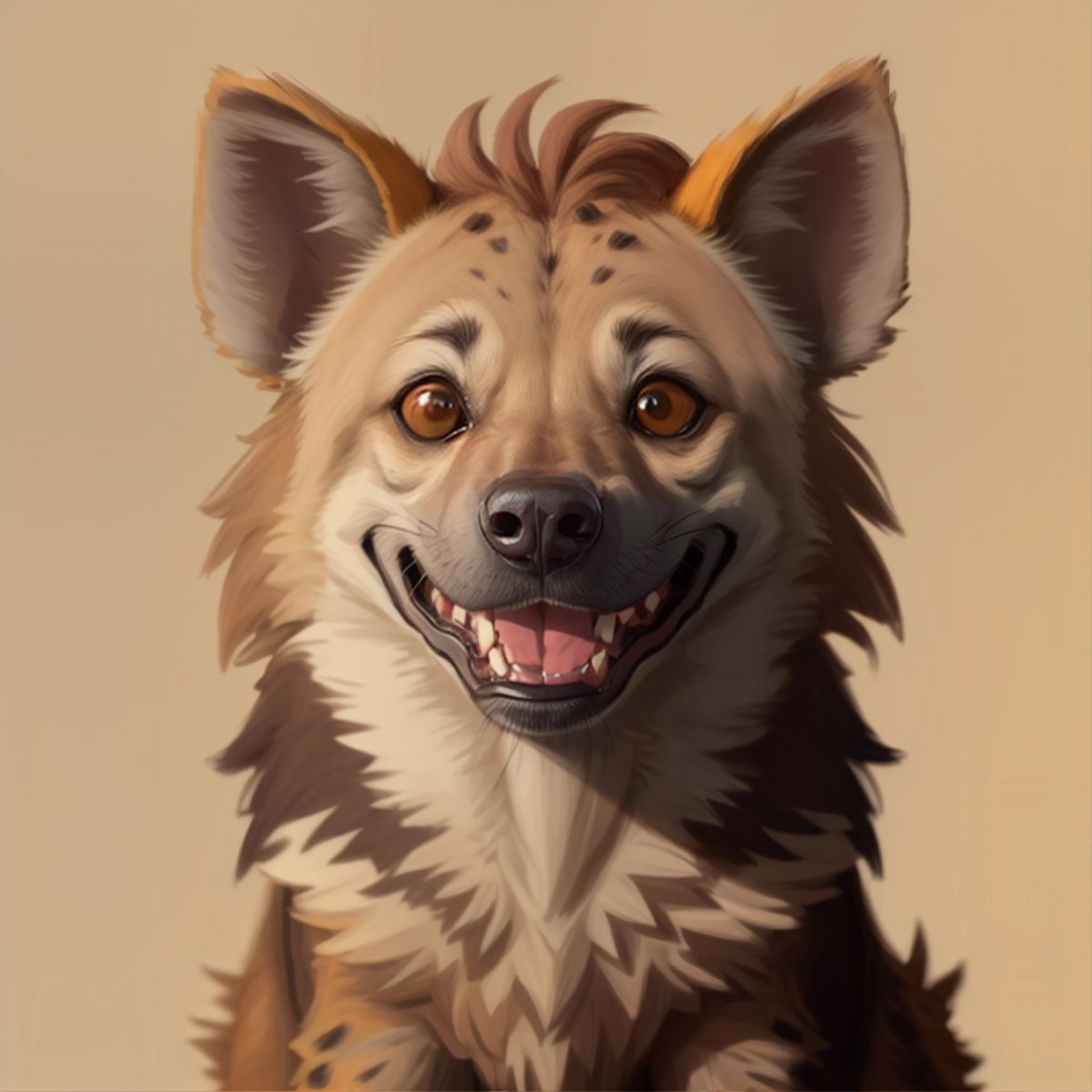 A hyena-like dog named Floki with a mischievous smile