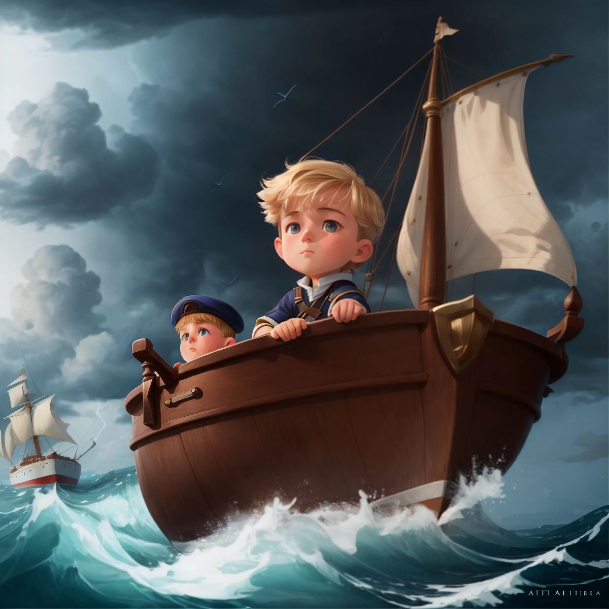 سراج is shown at the helm of his ship in the middle of a storm