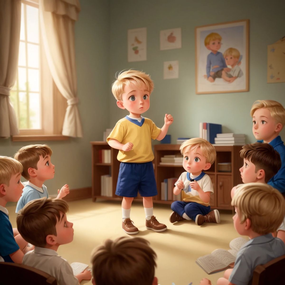 سراج is shown telling his story to a group of children, who are listening with rapt attention