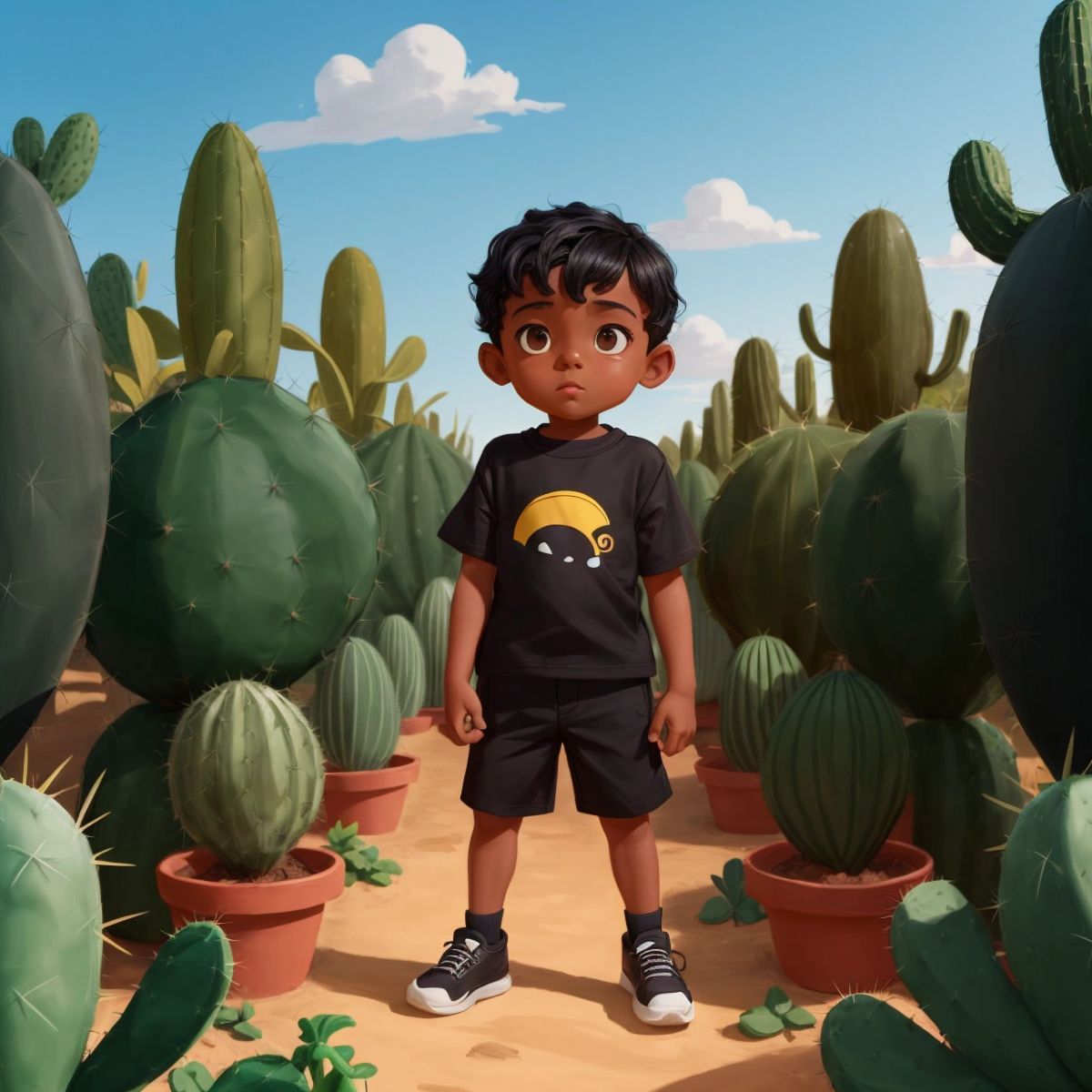 Jaxon navigating through a cactus maze