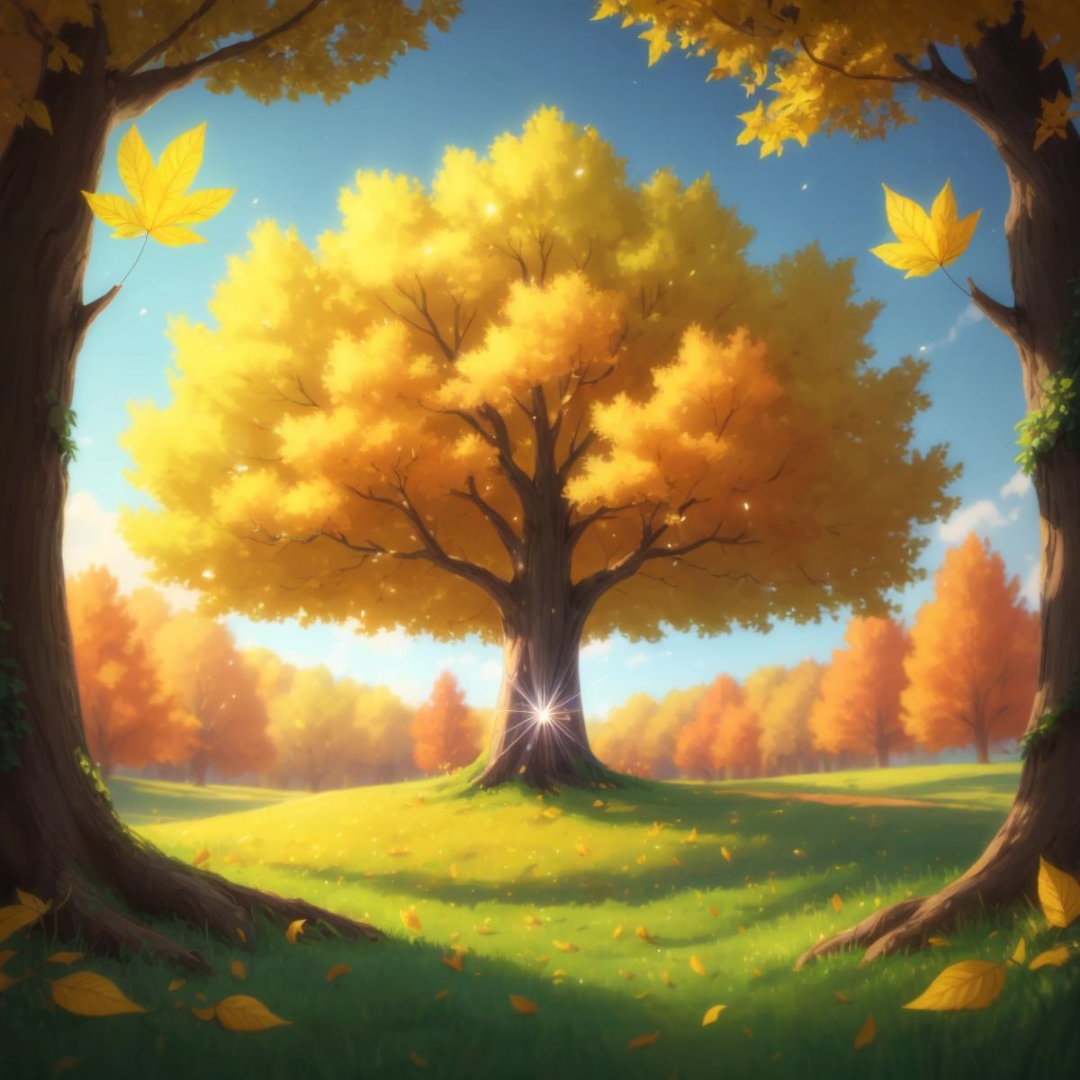 A magical tree with golden leaves