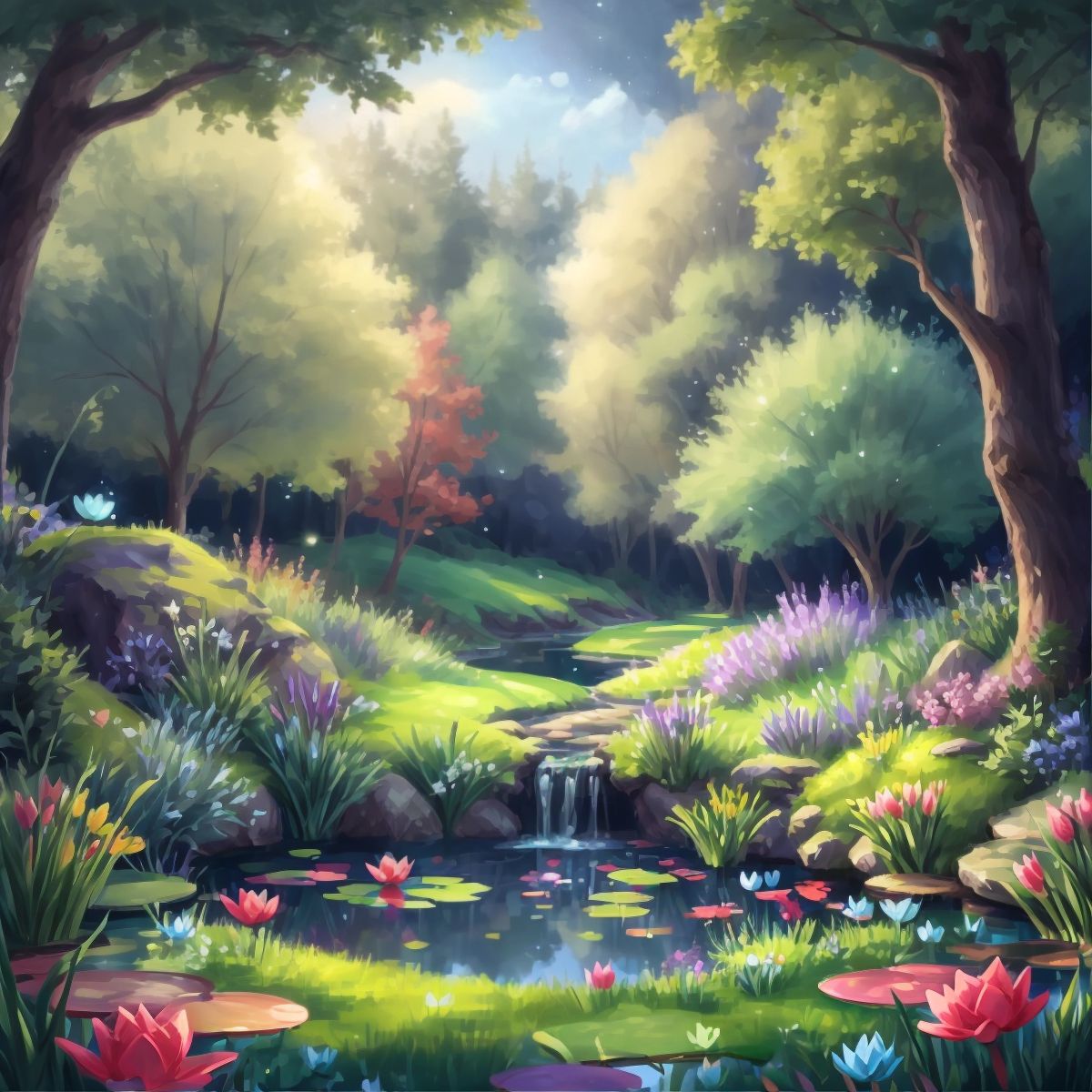 An enchanted pond that sparkles like diamonds