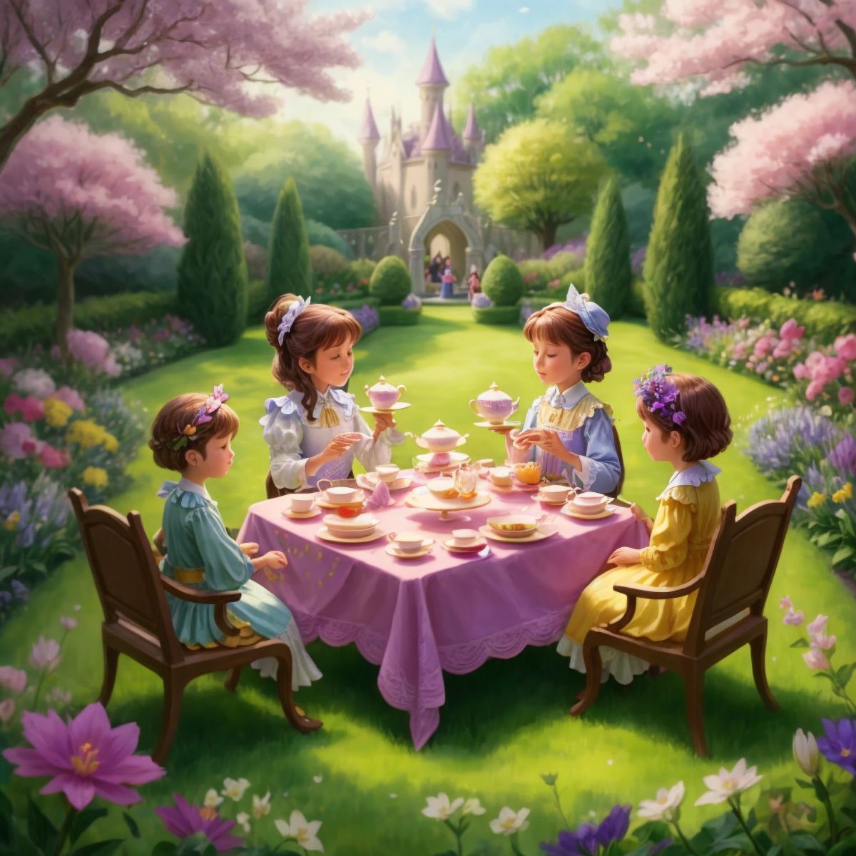 A magical tea party with flowers having special powers