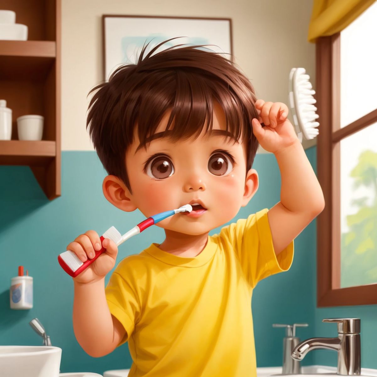 Tommy brushing his teeth