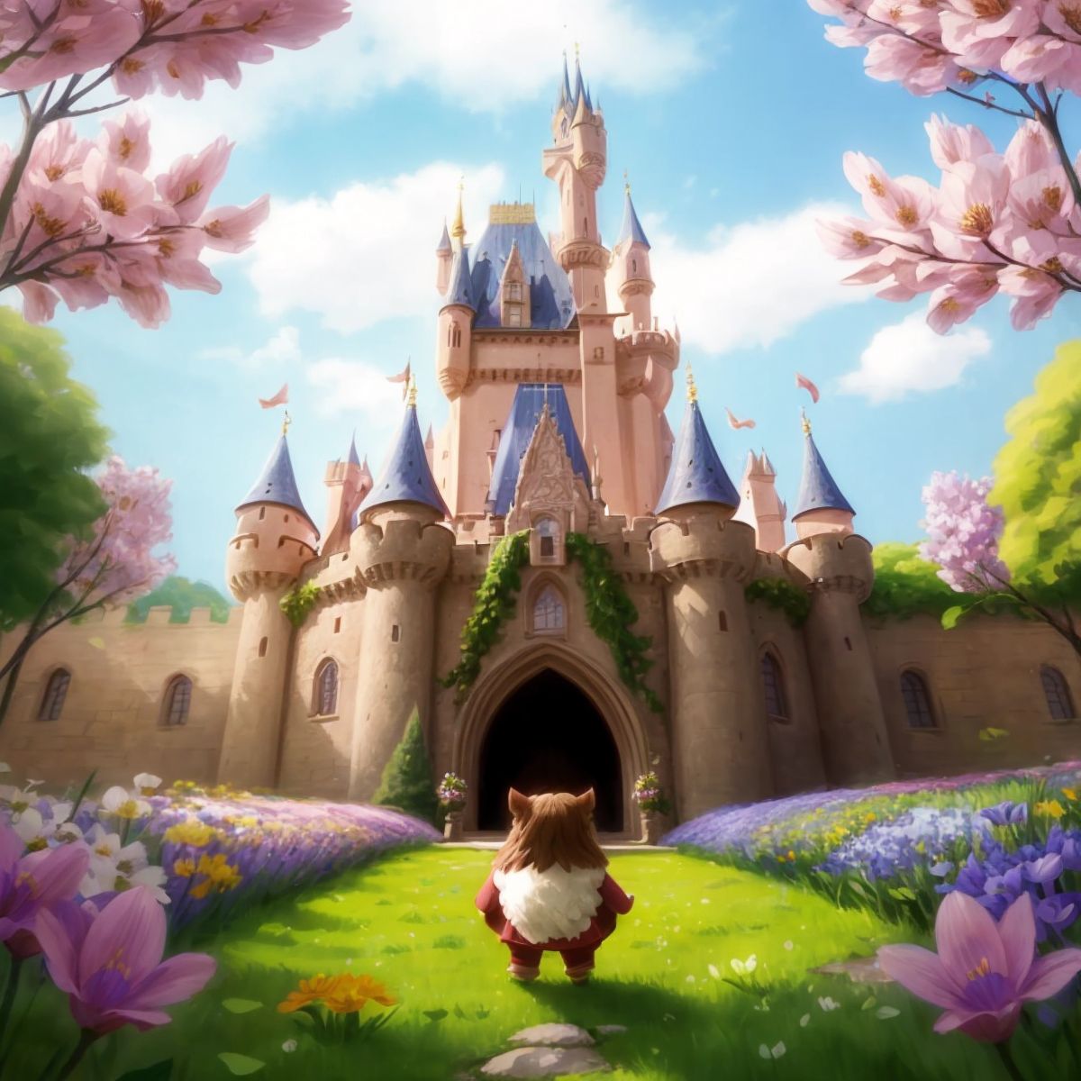 The castle filled with blooming flowers and echoing laughter